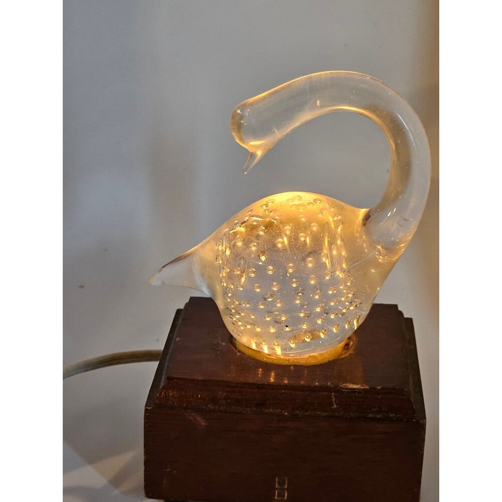 Vintage Hand-Blown Clear Glass Swan Night Light With Albert‎ A Price Lamp